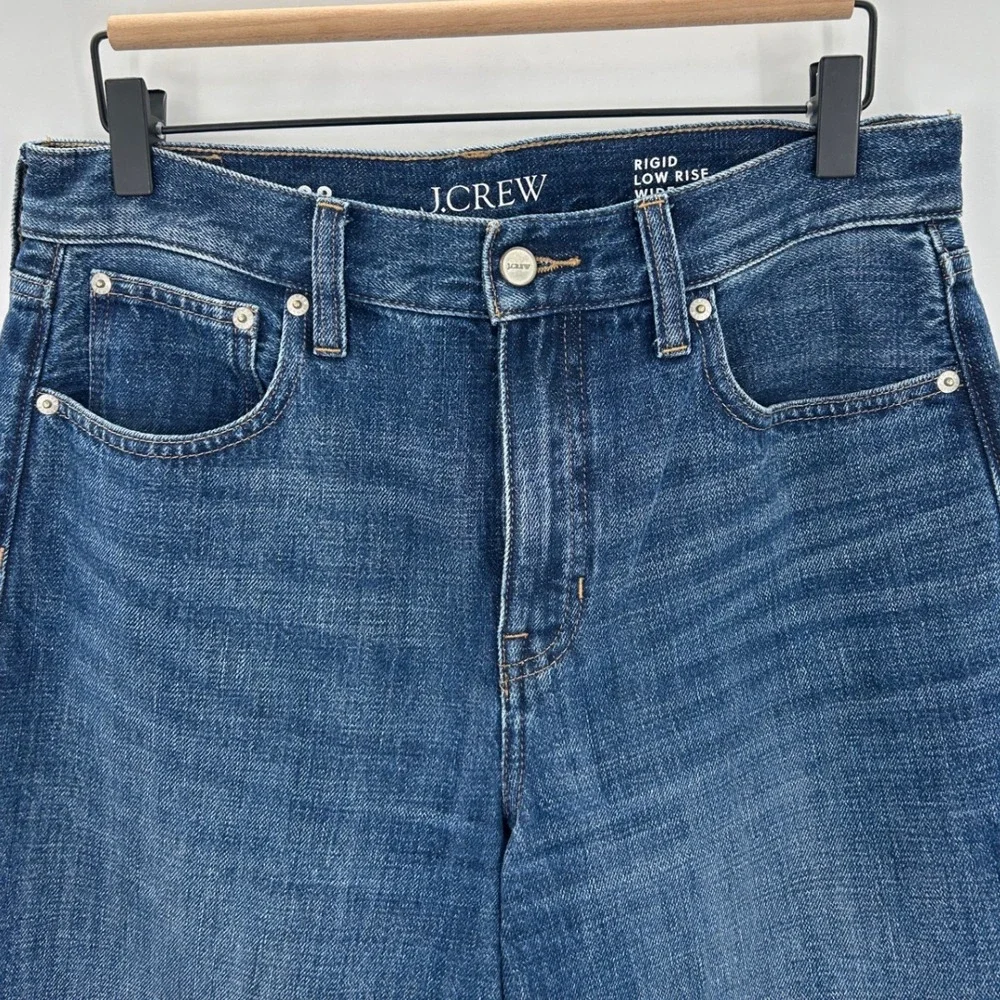 J.Crew Rigid Low Rise Wide Leg‎ Jeans Blue Denim Size 28 Cuff Pockets